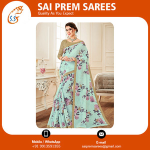 Saree en lin floral personnalisé d'Inde pour des occasions spéciales-vêtements indiens et pakistanais - Product Image 4