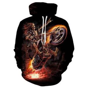 Sweat-shirt à capuche décontracté grande taille imprimé crâne brûlant entièrement sublimé pour l'été - Product Image 3