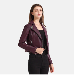 Chaqueta de cuero con cremallera para mujer de calidad superior 100% decoración de bordado de estilo de vaca pura Original y forro de viscosa - Product Image 5