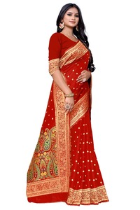 Banarasi Soie Jacquard Saree avec Chemisier Femmes Porter Dames Fête Festival Usage Quotidien Doux Coton Soie Sari En Gros Bas Prix Vêtement - Product Image 3