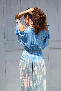 Moderna relajado con cuello en V profundo hecho a mano empate tinte de moda de verano ropa vestido de fiesta noche Boho dama Split manga vestido Maxi - Product Image 5