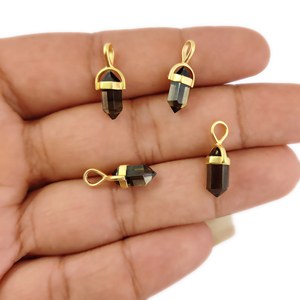 Colgante de lápiz de Punta pequeña chapado en oro Picos de piedras preciosas de cuarzo ahumado para ocasiones de regalo - Product Image 1