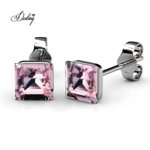 Solitaire géométrique carré bleu royal ou <span class=keywords><strong>rose</strong></span> cristal boucles d'oreilles ornées de cristaux <span class=keywords><strong>Swarovski</strong></span> Daisini <span class=keywords><strong>bijoux</strong></span> de mode - Product Image 2