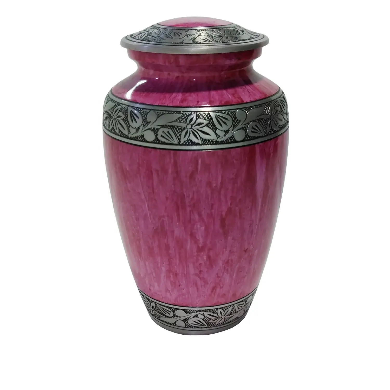 Urno funeral raro e design exclusivo, urso de cremação de alumínio adulto gravado com mármore rosa terminado para venda