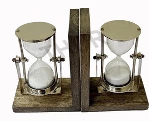 Nautical-Themed Wooden Sand Timer Bookends for Student Office & Home Décor Durable Aluminium Material for Living <b>Room</b> Study <b>Room</b> - Product Image 6