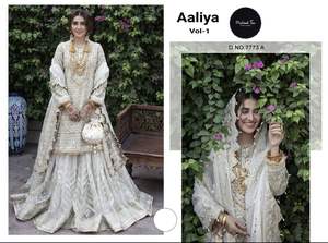 ชุดสูทปากีสถานออกแบบสีขาว3ชิ้นพร้อมสวมใส่สำหรับผู้หญิง - Product Image 2