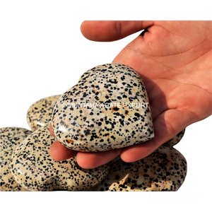 Venta al por mayor hecho a mano gran jaspe dálmata corazones hinchados cristal semiprecioso piedras preciosas artesanías Muntaha ágata exportaciones - Product Image 2