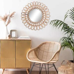 Miroir mural rond en rotin, miroir décoratif bohème fait à la main avec cadre pour l'intérieur de la maison - Product Image 1