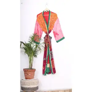 Recycled Sari Kimono Bathrobe Maxi Gown Indian Vintage Silk Sari Robe,Indian Sari Kimono Nightdress Kimono, Bathrobe Kimono