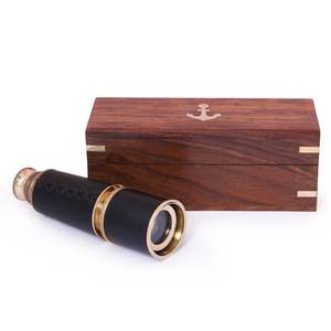 Telescopio antiguo de latón macizo, catalejos de cuero náutico, telescopio ajustable hecho a mano con caja de madera, regalos novedosos - Product Image 1