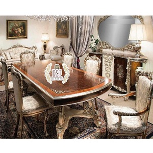 Ensemble de table à manger rectangulaire moderne en teck sculpté à la main de luxe avec taille personnalisable et design durable, table à manger artisanale - Product Image 1