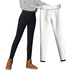 2021 New Winter Fleece Casual Pants Trousers Mid Waist Flat Front Women Stacked Sweatpants with Beading - Product Image 4