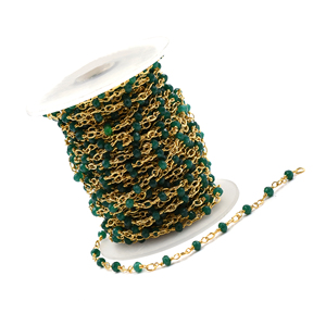 Green Onyx Faceted Rondelle Rosary Chain 3–4mm Brass 18K Gold Plated <b>Wire</b> Wrapped Chain Sold by Foot for Jewelry Making - Product Image 6