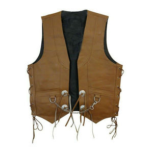 Gilet de moto en cuir véritable pour hommes, gilet de moto - Product Image 1