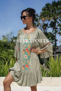 High-End Fashion Boho Hippie Floral Beach Dress Modern Design Bottom and Sleeves With Bohemian Frill Summer Plus Size Tunic - Product Image 4