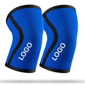 Mangas de rodilla para levantamiento de pesas, de neopreno suave para deporte, entrenamiento, Fitness, con logotipo personalizado, Color azul