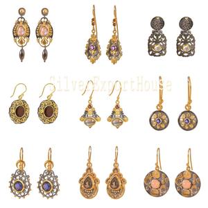 Boucles d'oreilles pendantes personnalisées en argent sterling 925 avec pierres précieuses, rhodium noir et placage or 18 carats, idéales pour les mariages - Vente chaude - Product Image 3