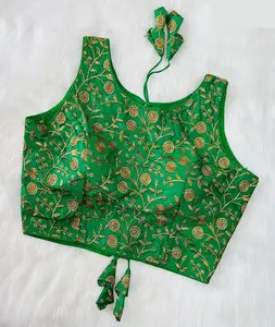 Geleneksel giyim İpek nakış iş fantezi hazır bluz Doori tasarımcı Saree ve ağır Lehenga Choli bayanlar için