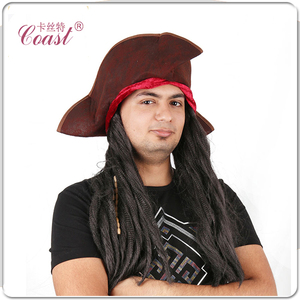 Parrucca da pirata con dreadlocks attaccati, cappello tricorno marrone scuro con bordo intrecciato dorato <span class=keywords><strong>per</strong></span> Halloween e Trick or Treat - Product Image 2