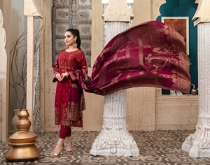 Haute qualité Shalwar Kameez costumes pour femmes Style pakistanais et indien Fine robe en lin en mousseline de soie brodée - Product Image 5