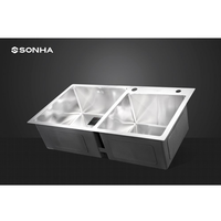 Évier de cuisine double en acier inoxydable 304 de haute qualité, fait main, design moderne, avec siphon, garantie 5 ans, fabriqué au Vietnam