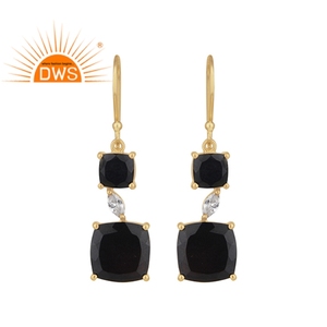 Boucles d'oreilles en pierres précieuses CZ et noir Onyx, vente en gros, bijoux en plaqué or 14k, pendentifs en argent 925, vente en gros - Product Image 1