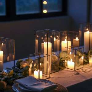 Bougeoirs Hurricanes en verre faits à la main en métal noir encadré parfait pour Festival Home Decor bougeoir en verre - Product Image 3