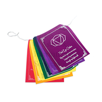 Drapeau de prière tibétain éco-responsable sept chakras en tissu polyester/coton, imprimé numérique/sérigraphié, forme rectangulaire, intérieur/extérieur