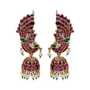 Traditional antique gold plated jhumki earring (Red Green)