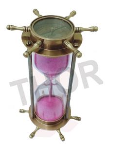 Reloj de arena de latón antiguo náutico con brújula, reloj de arena coleccionable para el hogar y la Oficina, regalo marítimo - Product Image 1