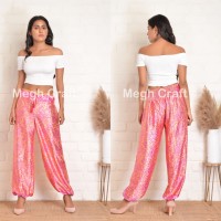 Pantalon bohème pour femme, large jambe, en crêpe de soie indienne, vêtement à la mode, pantalon ventre, Yoga, dentelle