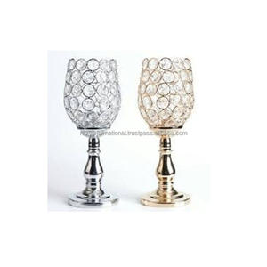 Portavelas grande de aluminio y metal con cuentas de cristal chapado en oro para decoración del hogar y la boda para Pascua y otras celebraciones - Product Image 5