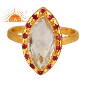 Anillo de GEMA de cuarzo con cristal de rubí Natural para mujer, joyería chapada en oro de 18k, joyería al por mayor - Product Image 1