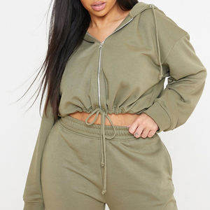 Yukari ชุดเสื้อครอปผ้าฝ้ายสำหรับผู้หญิง,ชุดวอร์มผ้าฝ้ายสำหรับผู้หญิง2ชิ้นทำโลโก้ได้ตามต้องการ - Product Image 4