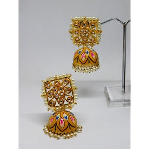 Pendientes de aro JHUMKI KUNDAN, de diseñador, a mano - Product Image 2