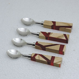 Hot Selling Product Latest Design Round Shape Wood & Transparent Resin Handle & Stainless Steel 4 Pieces Spoon Set - Product Image 6