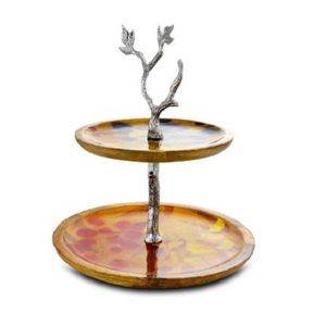 Soporte de pastel de 2 niveles de diseño fabuloso en madera y aluminio Soporte de pastel de postre de forma redonda con la más alta calidad - Product Image 6