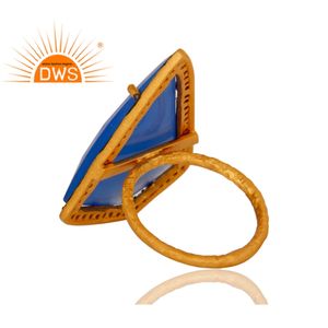 Calcédonie bleue naturelle, bague en Zircon blanc, plaqué or, argent Sterling 14k, vente en gros, offre spéciale - Product Image 3