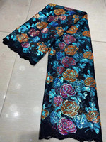 Tissu en dentelle africaine, arabe et asiatique de 5 yards, dentelle en filet à paillettes élastique, tissu brodé pour femmes