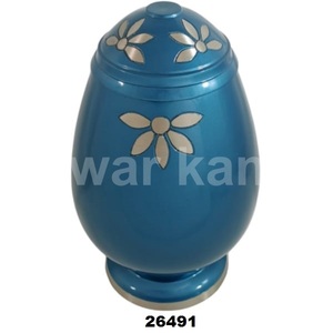 Urna Funeraria de Aluminio Grabada a Mano de la Mejor Calidad, con Forma de Huevo Floral Azul, para Cenizas de Adultos - Product Image 1
