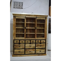 Armoire de rangement et de présentation de style ferme en bois massif vintage antique, meubles de maison industriels, double porte en verre