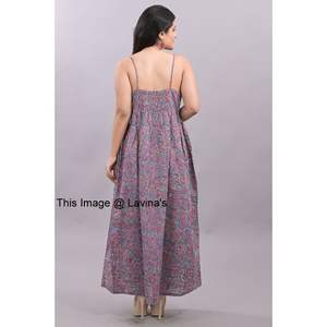 Top de Fiesta de Verano para Mujer, Estampado a Mano Indio, 100% Algodón, Largo hasta el Suelo, Holgado, Floral, Estilo Bohemio, Formal, Lavable, Tejido Natural - Product Image 6