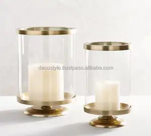 Brass hurricane candle holder