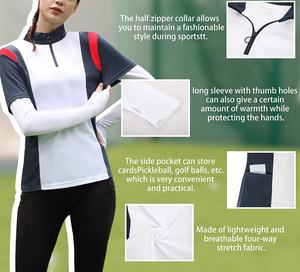 Camisa de Golf deportiva de manga larga para mujer, Polo informal de dos tonos con bolsillos laterales y agujeros para el pulgar - Product Image 6