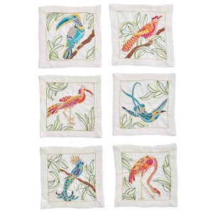 Serviette de Cocktail oiseau brodé, 100% coton, serviette de luxe, broderie points rouge, pour Bar, Restaurants à domicile, hôtel, noël - Product Image 3