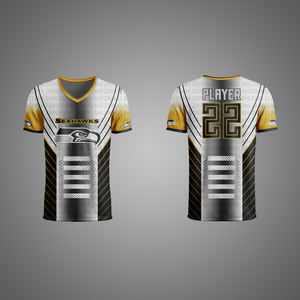 Camiseta elástica de fútbol americano para adultos OEM, aparejos de alta calidad, sarga personalizada, equipos de clubes, uniforme corto, 100% poliéster, personalizado - Product Image 5