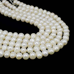 ลูกปัดมุกไอชูเจมส์ MS1626 สีขาวทรงมันฝรั่ง ขนาด 8 มม. ความยาว 16 นิ้ว แบบเม็ดกลมขนาด 4 มม. ร้อยเป็นเส้นสำหรับทำเครื่องประดับ - Product Image 1