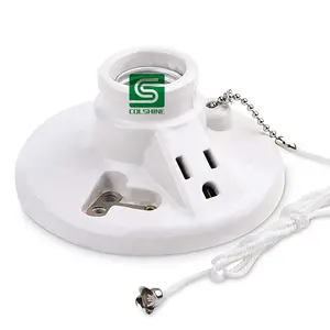 Porcelain Pull Chain Lamp Holder Lamp Socket with Outlet