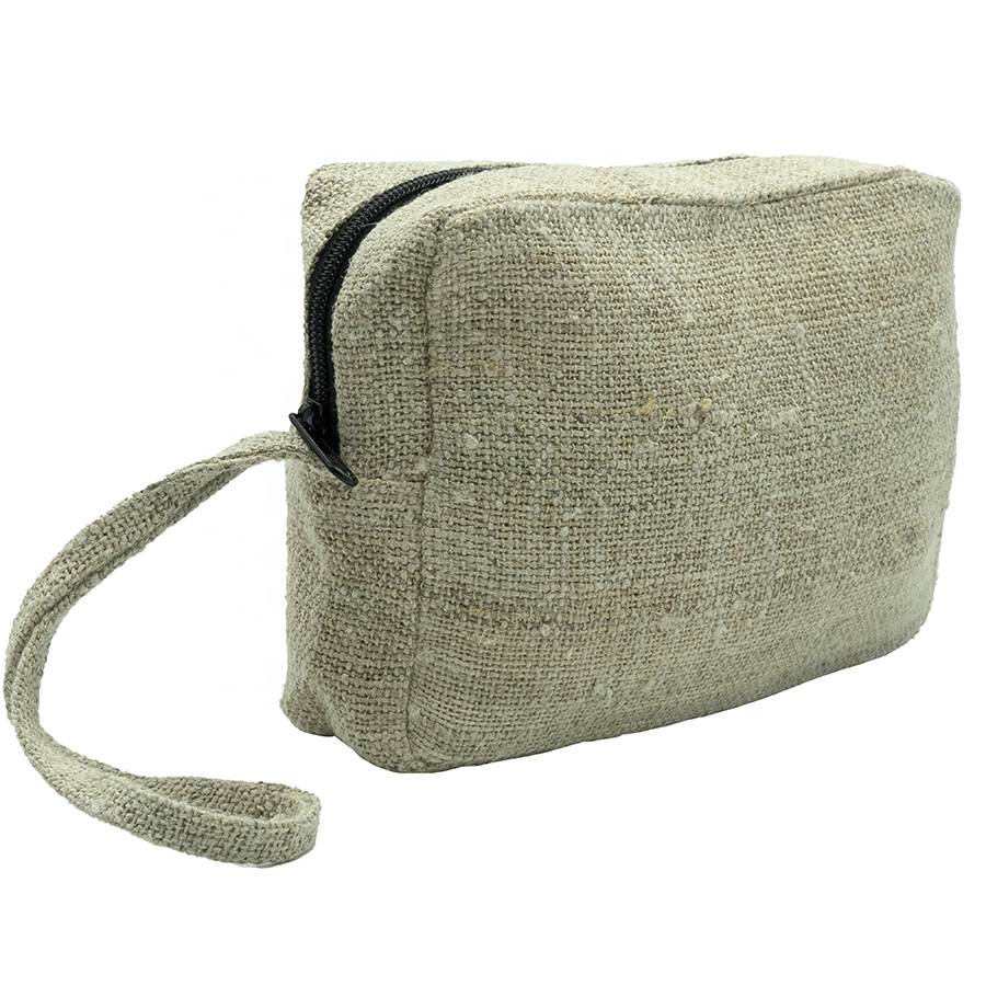 Sac en toile de lin de chanvre avec fermeture à glissière pour produits cosmétiques, fait à la main, pochette de pilote pratique, en Jute, imprimé