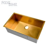 Pia de cozinha de cobre dourada, acabamento nano simples bacia única